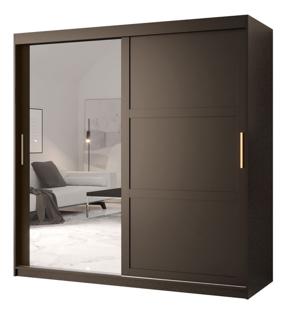 Ruhásszekrény Riven 2 180 (matt fekete) (tükörrel)