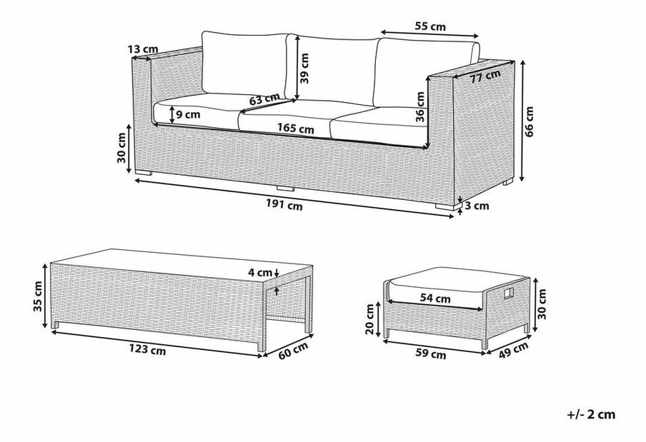 Set pentru grădină BELLEN (maro) (pentru 3 persoane)