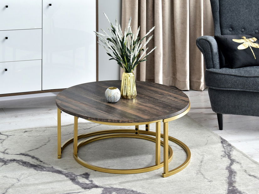 Konferenčný stolík Kolja Zest Xl (zlatá + dub vintage)