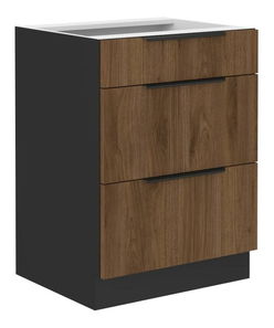 Dulap inferior de bucătărie Monzesa 60 D 3S BB (nuc okapi + negru) 