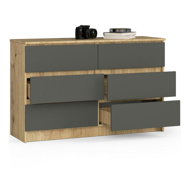 Comodă Kapil (Stejar artisan + Gri)