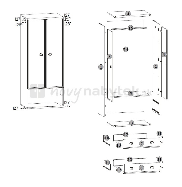 Dulap de haine INDIANA JSZF 2D2S (Stejar sutter)