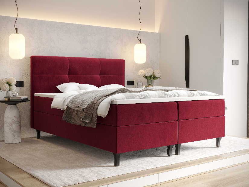 Manželská posteľ Boxspring 160 cm Lumba Comfort (bordová) (s matracom a úložným priestorom)
