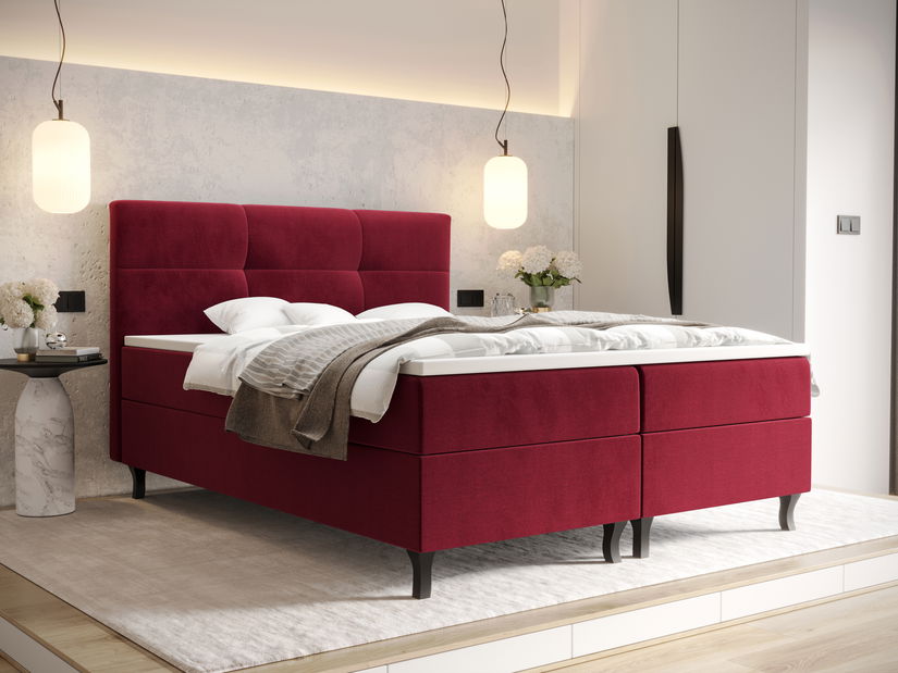 Bračni krevet Boxspring 140 cm Lumba Comfort (bordo) (s madracem i prostorom za odlaganje)