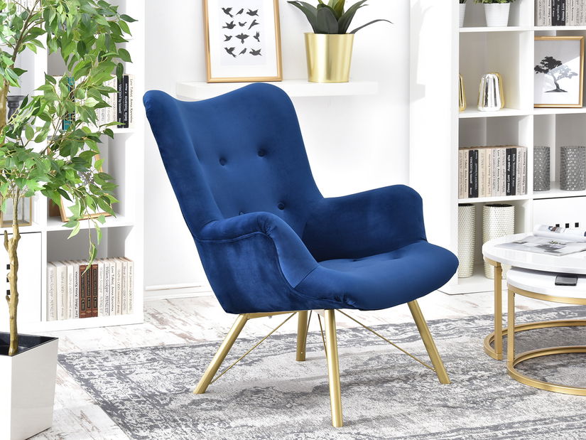 Relaxačné kreslo Dawntawn (tmavomodrá + zlatá)