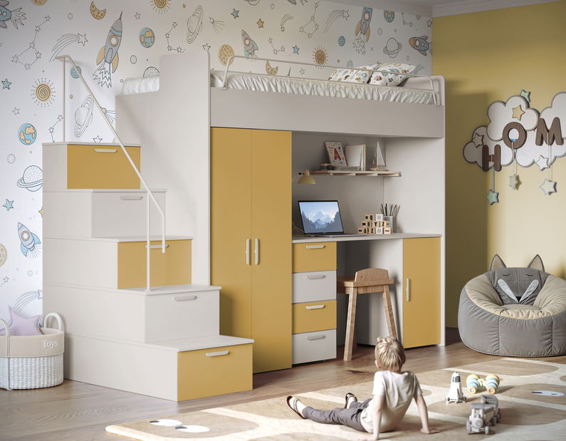 Pat pentru copii Ruby IV S (cașmir + kari galben) (cu somiere)