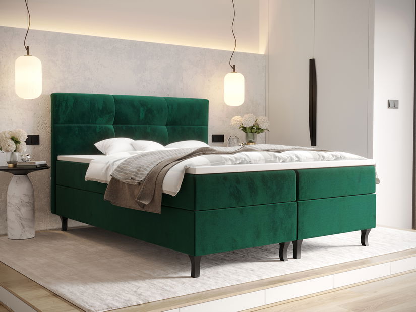 Franciaágy Boxspring 160 cm Lumba Comfort (oliva) (matraccal és tárolóhellyel)