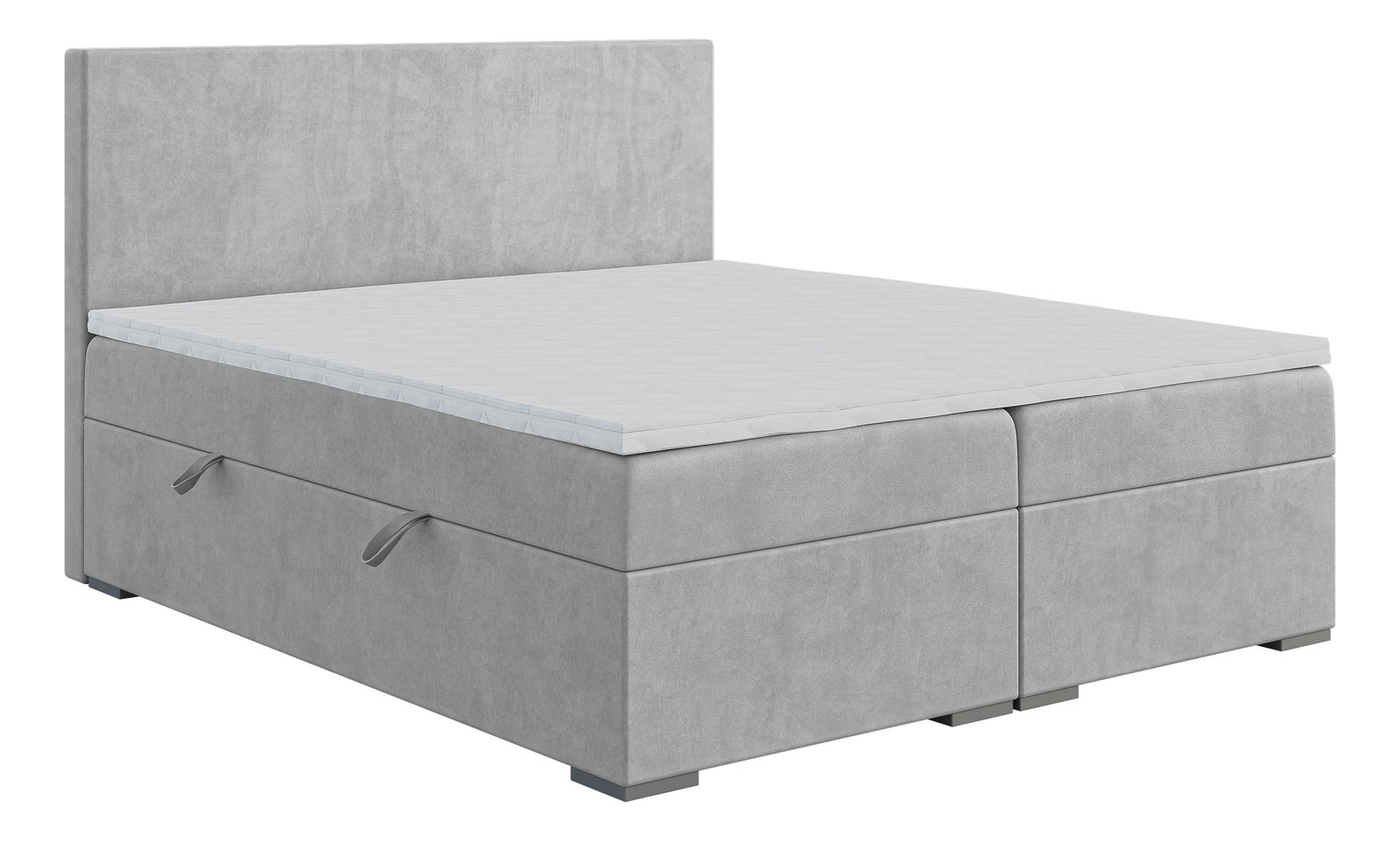 Pat matrimonial Boxspring 140 cm Lemmy (gri) (cu saltea și sp. depozitare)
