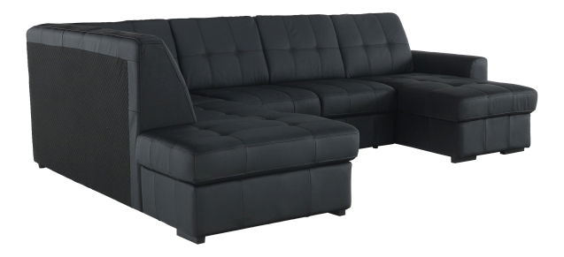 Kožená rohová sedačka U Thaldia (čierna) (L)