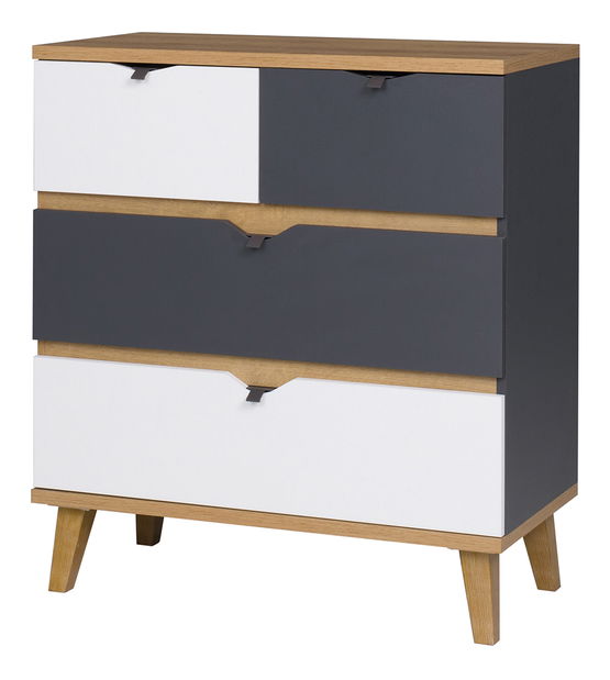 Komoda Mimone K4SZ (hrast zlatni + bijela mat + grafit)