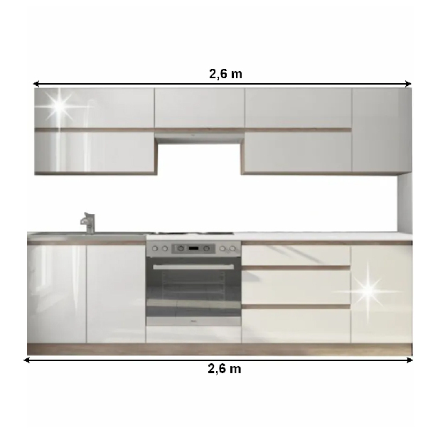 Konyhabútor 260 cm Lina (sonoma tölgy + magasfényű fehér) *kiárusítás