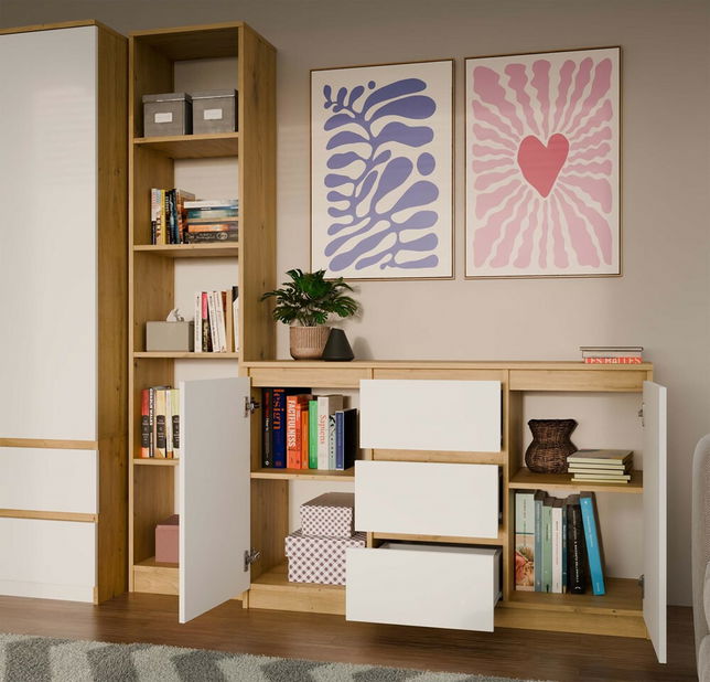 Komoda Musecalo 11 (dub artisan + biela)