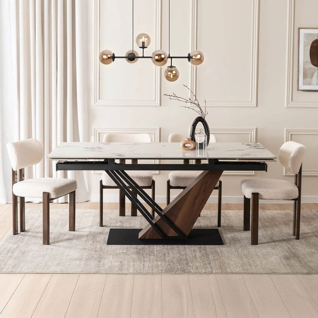 Rozkladací jedálenský stôl Rixy (biela + orech) (pre 6-8 osôb)