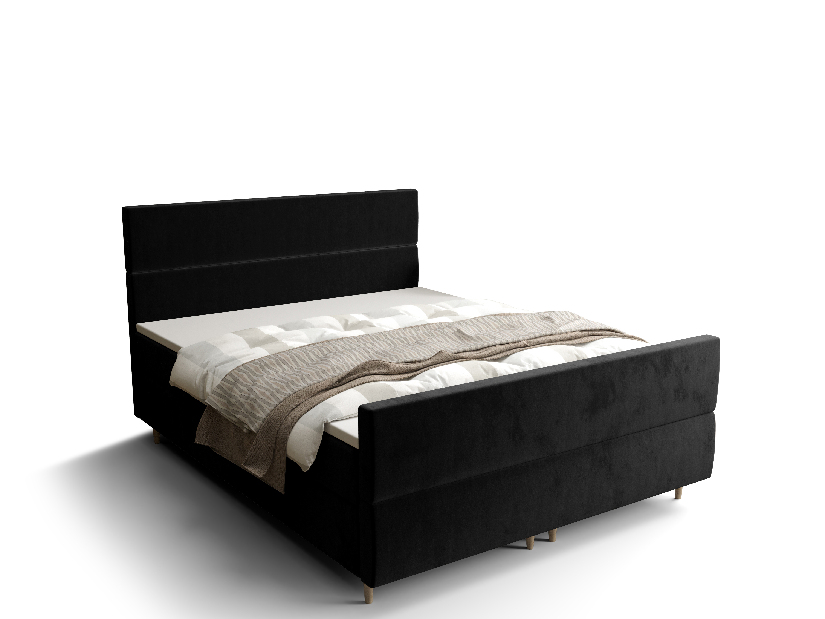 Pat matrimonial Boxspring 160 cm Flu plus (negru) ( cu saltea și sp. depozitare)