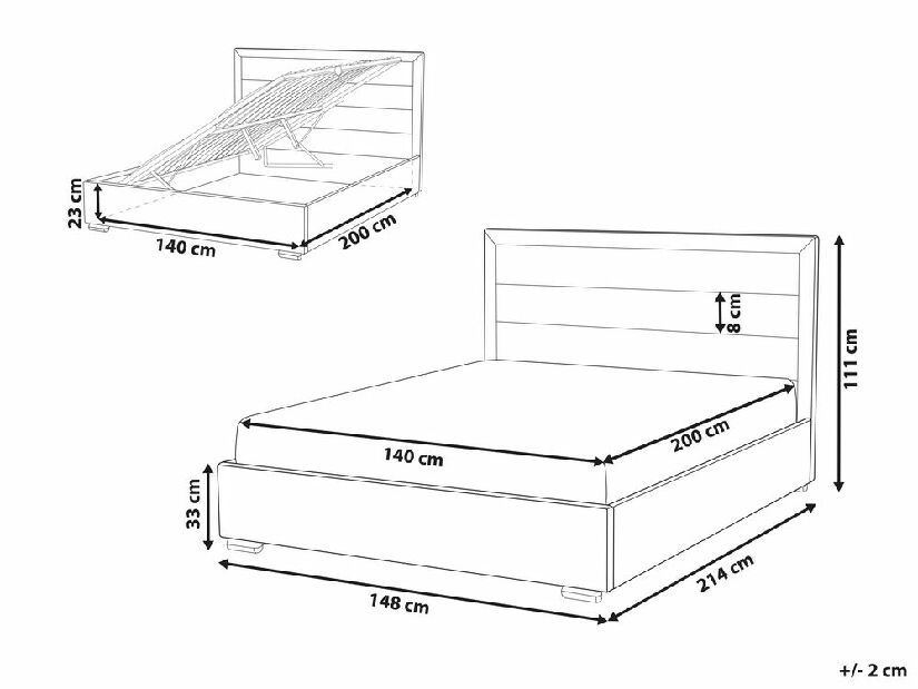 Franciaágy 140 cm Verena (bézs) (ágyráccsal és tárolóhellyel)