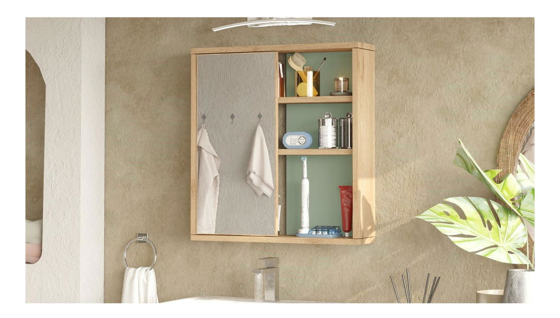 Fürdőszoba szekrény Nammy (tölgy + zöld) 
