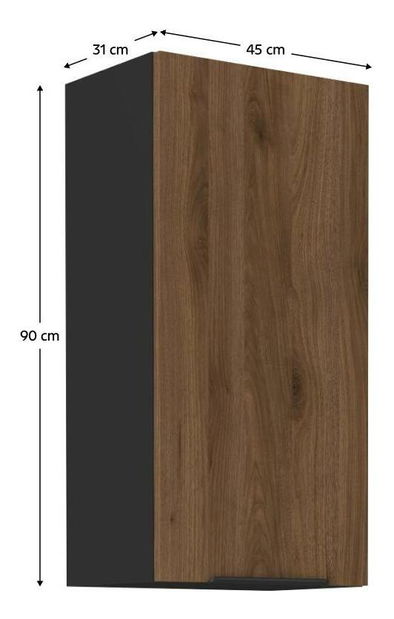 Felső konyhaszekrény Monzesa 45 G 90 1F (okapi dió + fekete) 