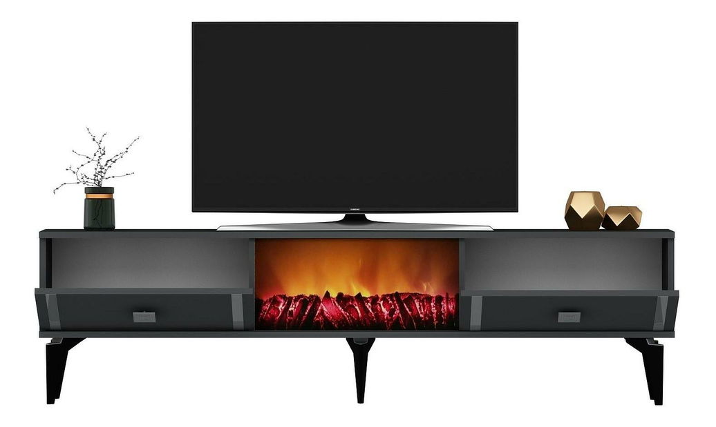 Masă TV/Dulap cu șemineu Tobuvu 2 (antracit + argintiu) 