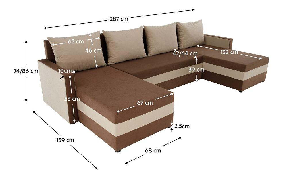 Rohová sedačka v tvare U Paulati (hnedá + béžová) (rozkladacia s úl. priestorom)