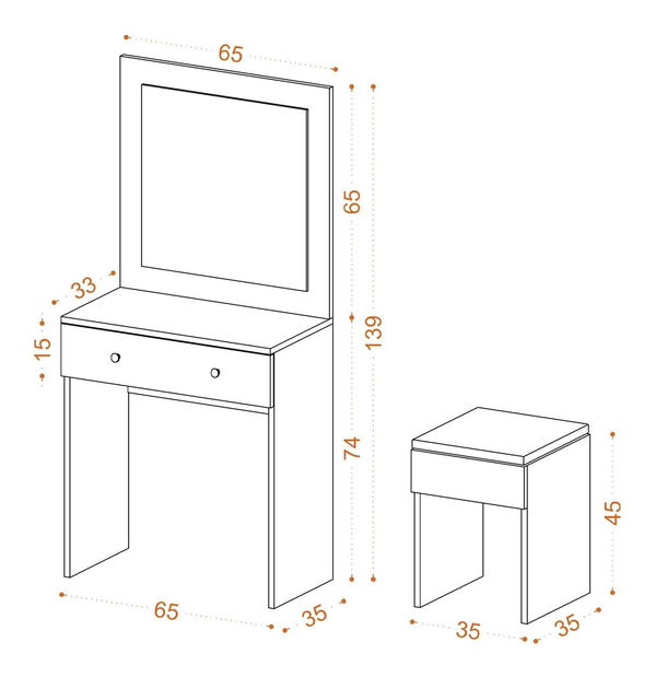 Fésülködőasztal Nesuvi (fehér + arany) 
