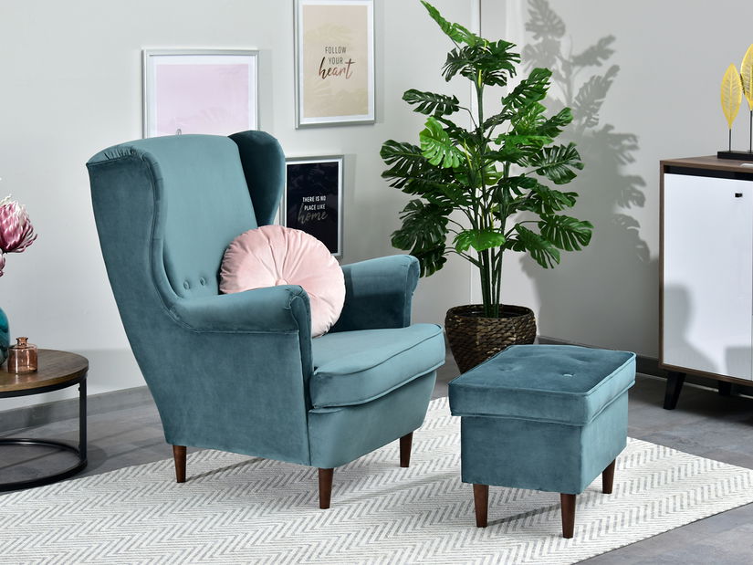 Taburetka Muriera (tmavomodrá + orech)