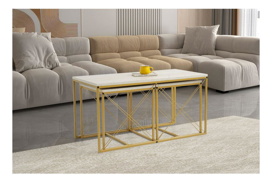 Set 3 mese de cafea Defenella (marmură + auriu) *resigilat