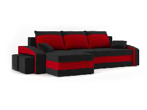 Rohová sedačka Hinata (čierna + červená) (s taburetkou) (s bonell pružinami) (L)