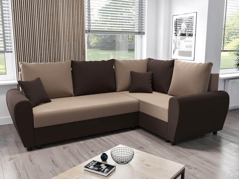 Rohová sedacia súprava Fleur Plus (tmavohnedá + béžová) (P)