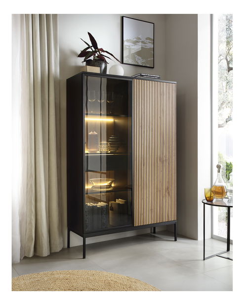Vitrina Silvano WTSZ104 (crna + hrast wotan) (s LED rasvjetom)
