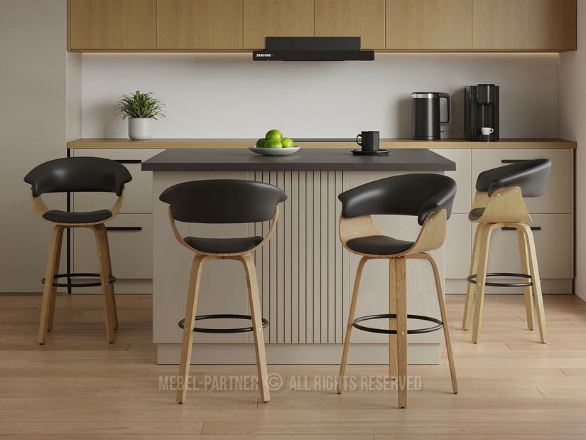 Scaun bar Elynah 75 (negru + stejar)