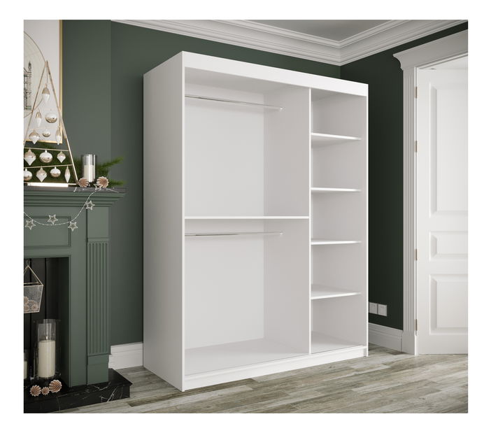 Šatníková skriňa 150 cm Marbelo T1 (matná biela + čierny mramor)