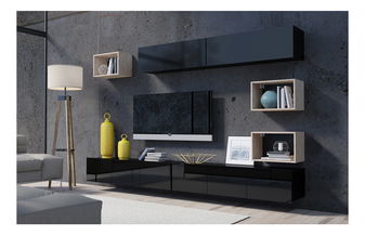 Mobilier living Calabria C31 BLACK (Negru + Stejar artisan) (fără iluminat)