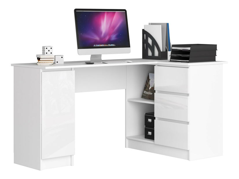 Kutni PC stolić Bevin (bijeli sjaj) (D)