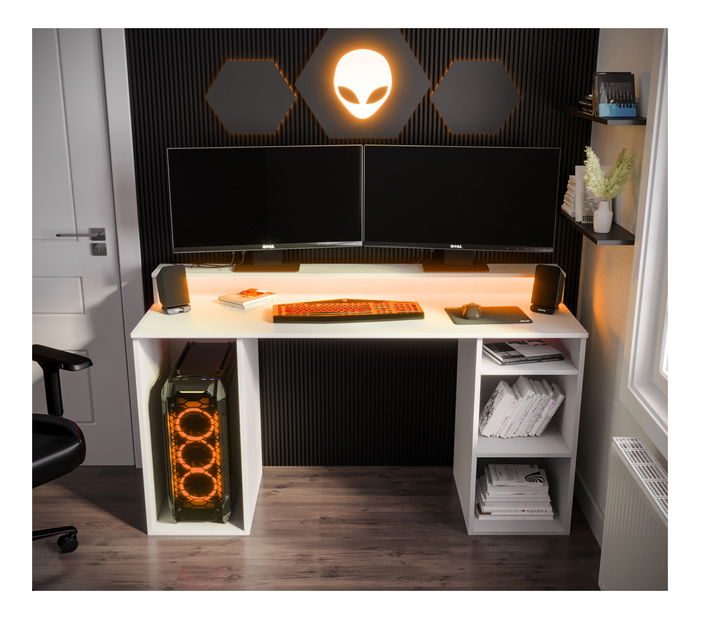 Masă PC pentru gaming Garrick 1 (biely) (cu iluminat LED RGB)