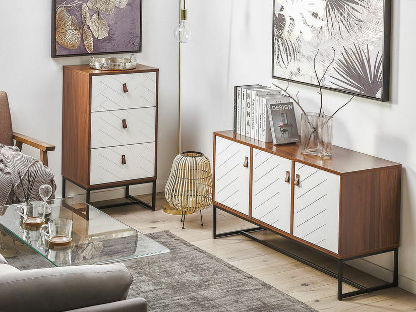 Comodă NAVVEA (lemn deschis + alb)