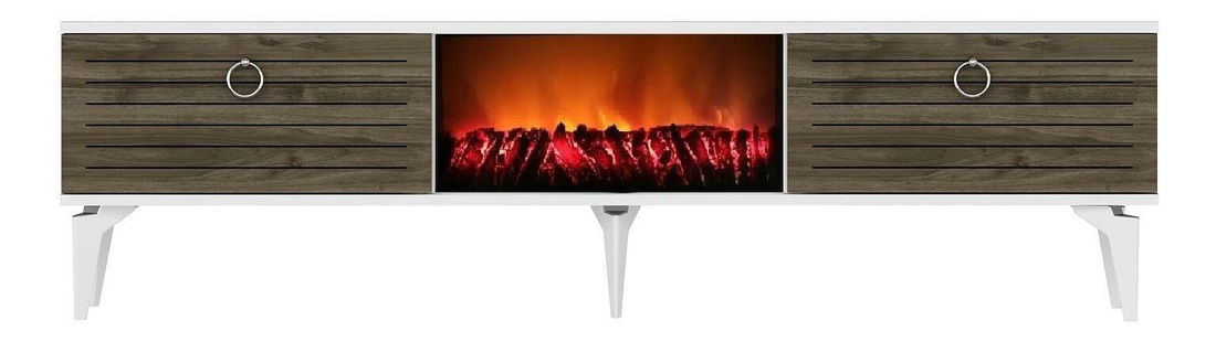 TV stolík/skrinka s krbom Sulotu 2 (biela + orech) 