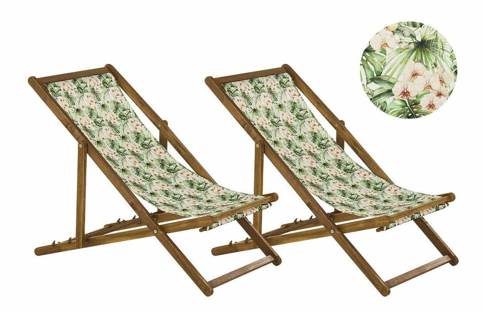 Set 2 ks záhradných lehátok s náhradnými poťahmi Antio (zelená + ružová)