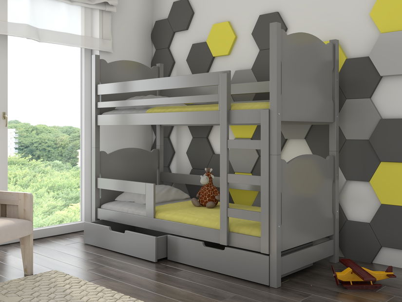 Emeletes gyerekágy 180x75 cm Marryann (ágyráccsal és matraccal) (szürke)