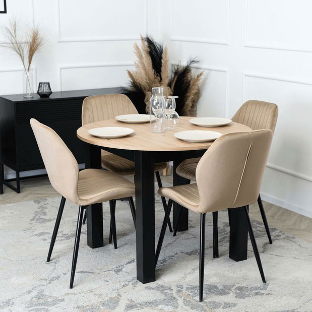 Blagovaonski set Hungaro (hrast artisan + crna + bež) (za 4 osobe)