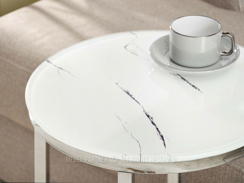 Dohányzóasztal Calvis (fehér márvány + króm)