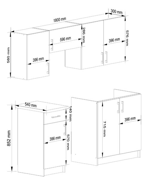 Kuchynská zostava 180 cm Lula TYP1 (biela + dub sonoma)