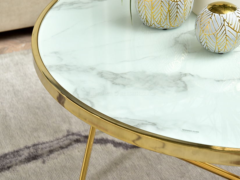 Dohányzóasztal Armin Xl (fehér márvány + arany)
