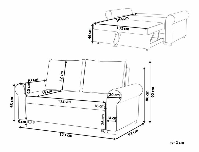 Canapea două locuri SALADA (gri deschis)