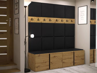 Mobilier Hol Timothy V (Stejar artisan + Stejar artisan + Negru) (piele ecologică Soft 011 (Negru))