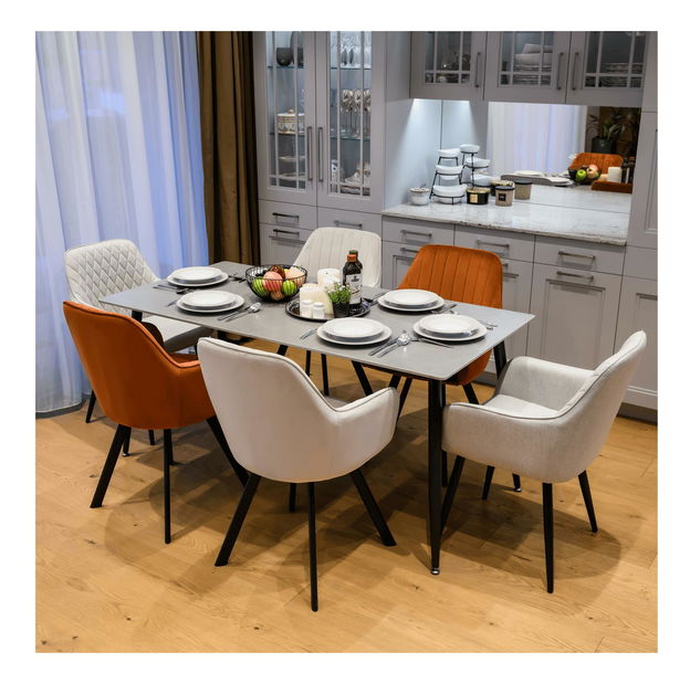 Masă sufragerie Fresia 2 (gri marmură + negru) (pentru 6 persoane)