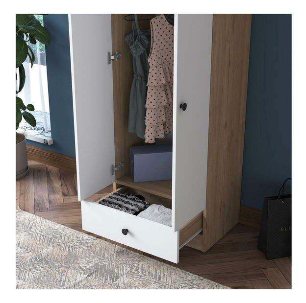 Šatníková skrňia Bastet 118 (biela + orech) 