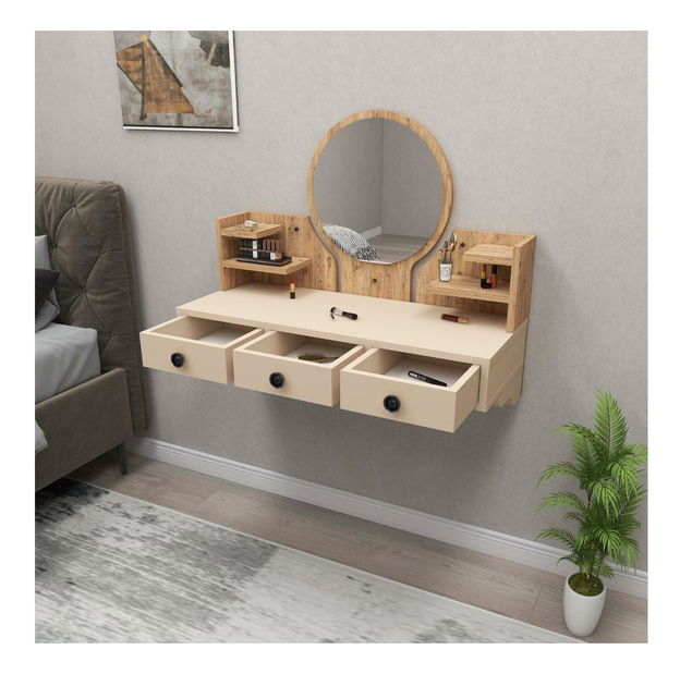 Măsuță de toaletă Makole (pin atlantic + bej) 