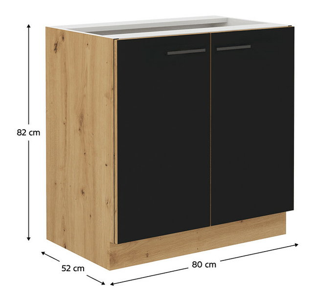 Dulap inferior de bucătărie Meriel 80 D 2F BB (negru + Stejar artisan)