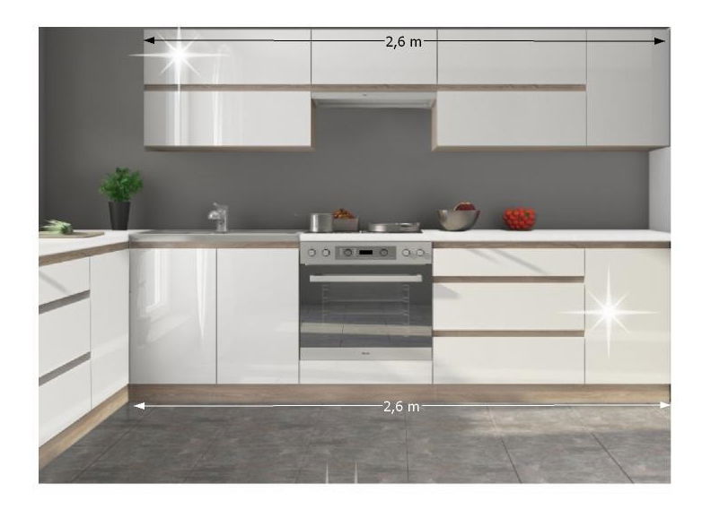 Kuchyňa Lilouse 260 cm dub sonoma + lesk extra vysoký biely
