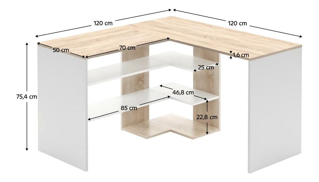 Masă PC Timuro (stejar sonoma + alb)
